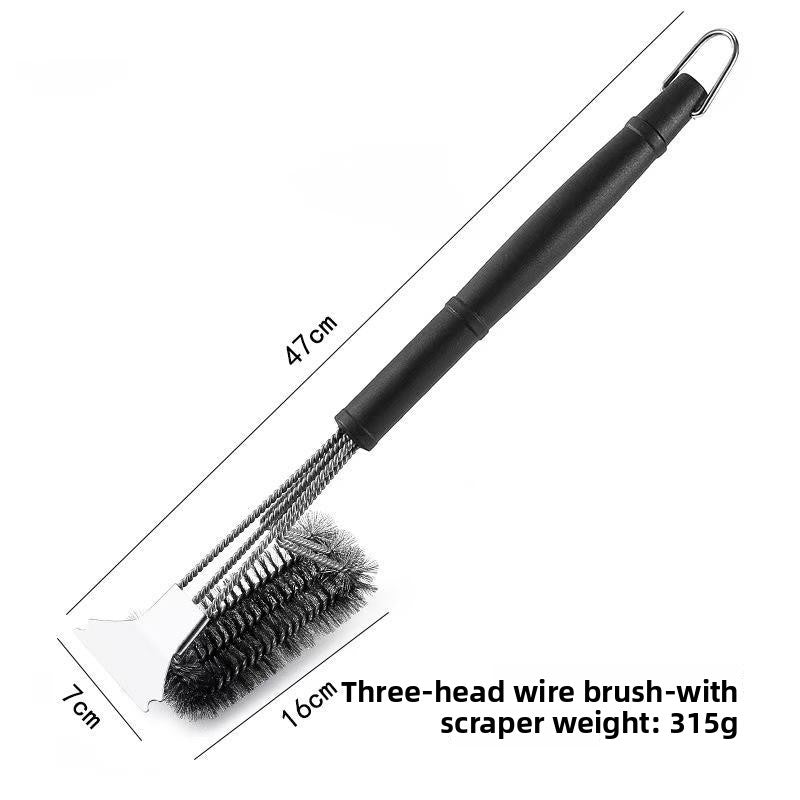 BBQ Grill Brush & Scraper — Stainless Steel Triple Head Grill Cleaner