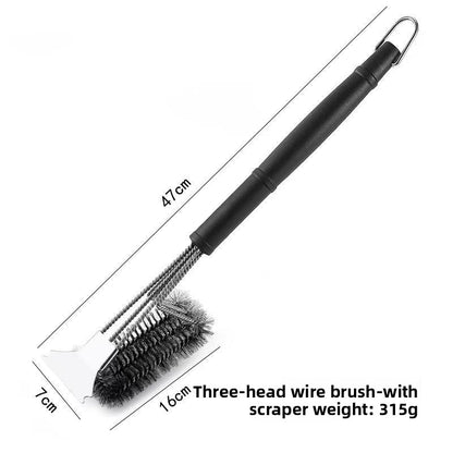 BBQ Grill Brush & Scraper — Stainless Steel Triple Head Grill Cleaner