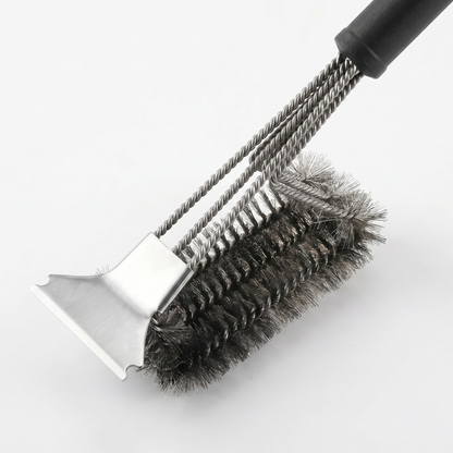 BBQ Grill Brush & Scraper — Stainless Steel Triple Head Grill Cleaner