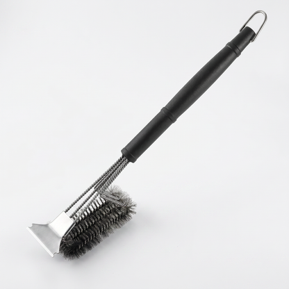 BBQ Grill Brush & Scraper — Stainless Steel Triple Head Grill Cleaner